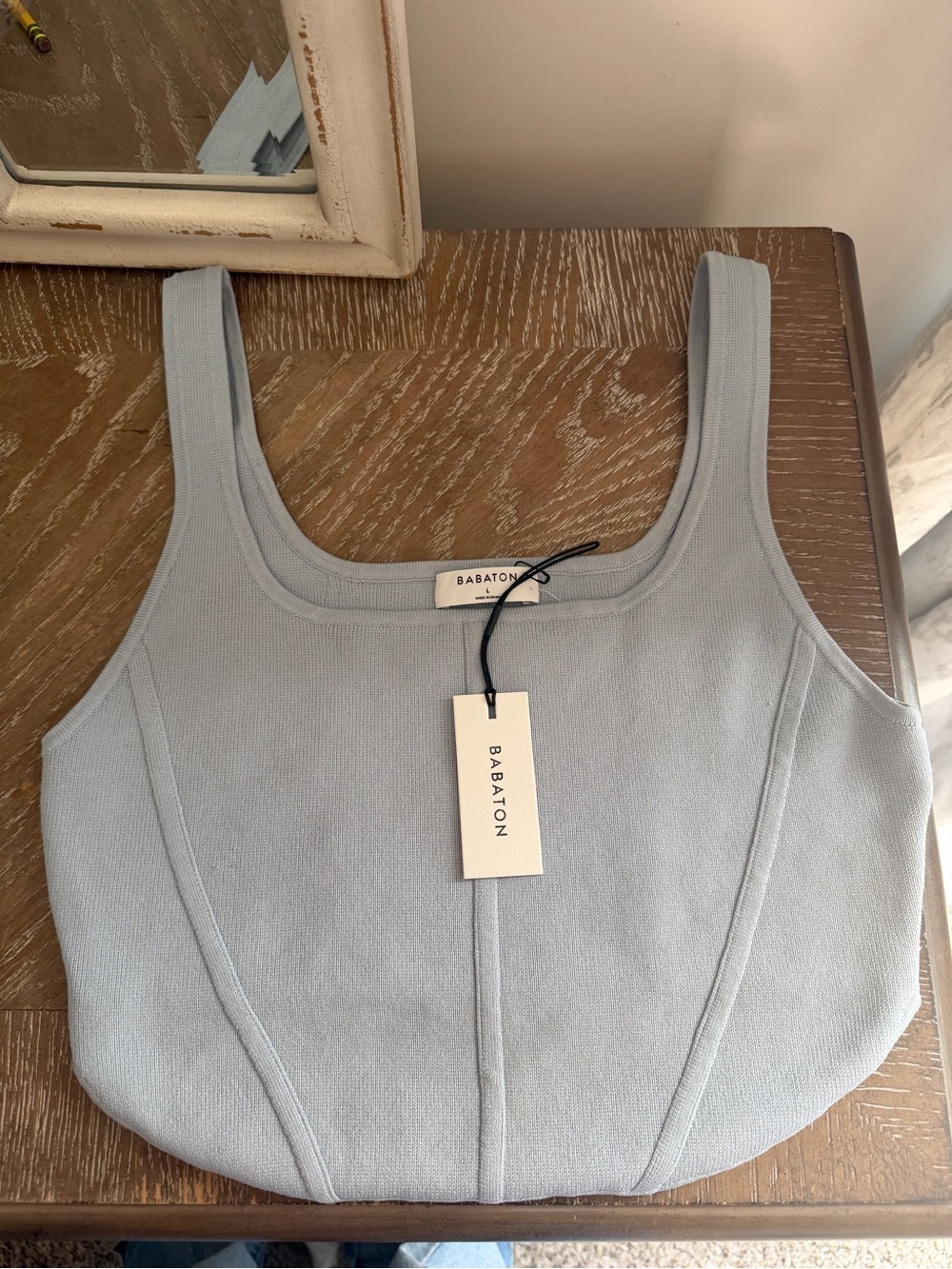 Babaton Pale Blue Ribbed Knit Tank - Scoop Neck